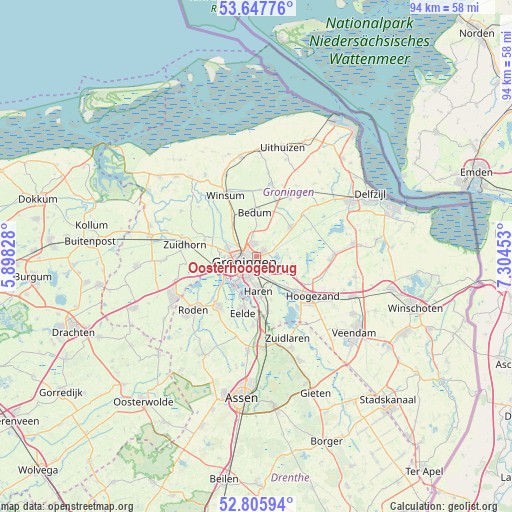 Oosterhoogebrug on map