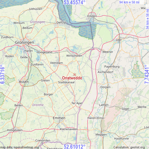 Onstwedde on map