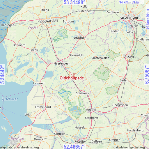 Oldeholtpade on map