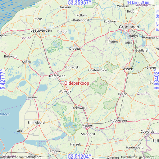 Oldeberkoop on map