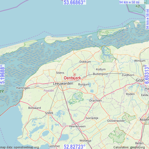 Oentsjerk on map