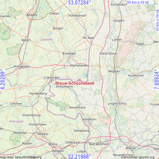 Nieuw-Schoonebeek on map