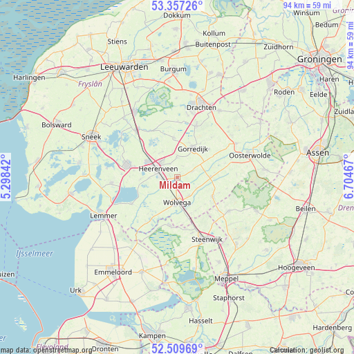 Mildam on map