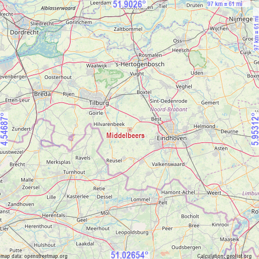 Middelbeers on map