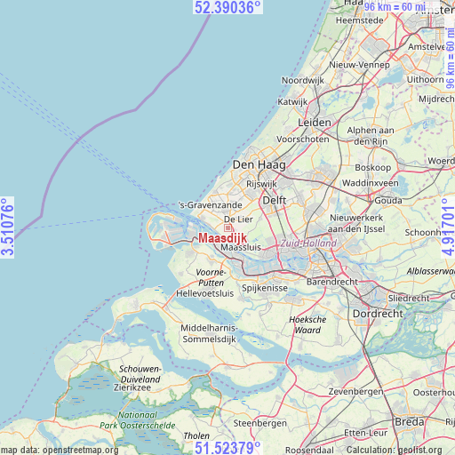 Maasdijk on map