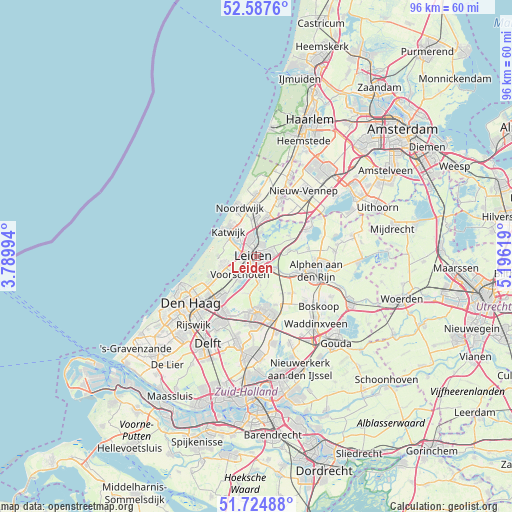 Leiden on map
