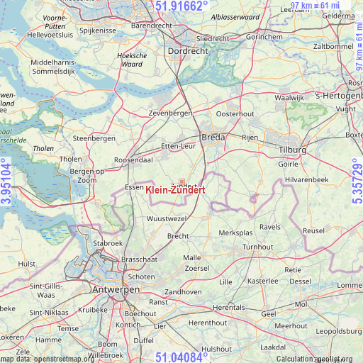Klein-Zundert on map