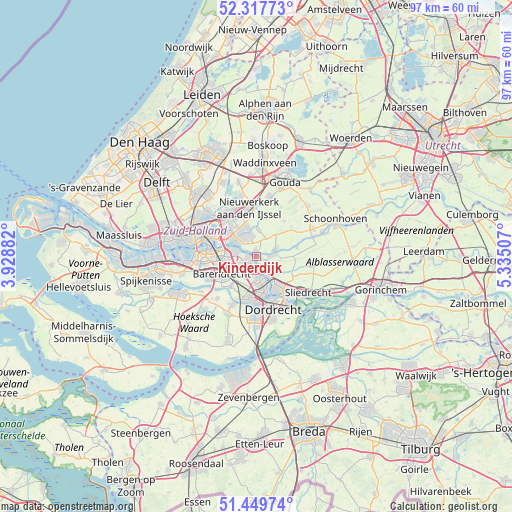 Kinderdijk on map