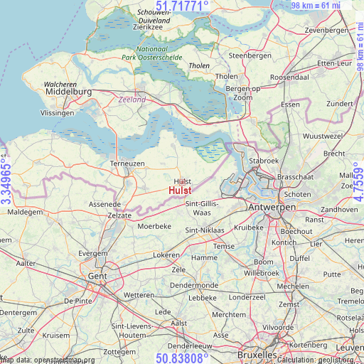 Hulst on map