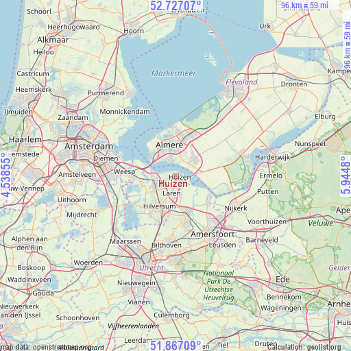 Huizen on map