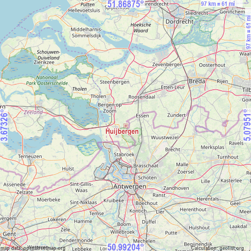 Huijbergen on map