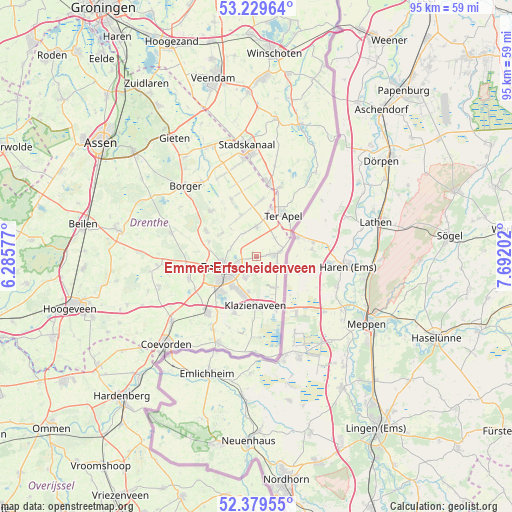 Emmer-Erfscheidenveen on map