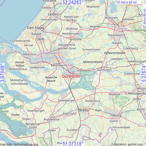Dordrecht on map