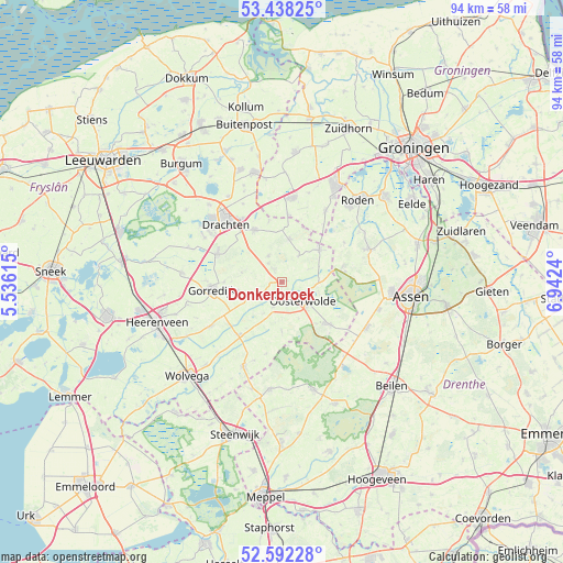 Donkerbroek on map