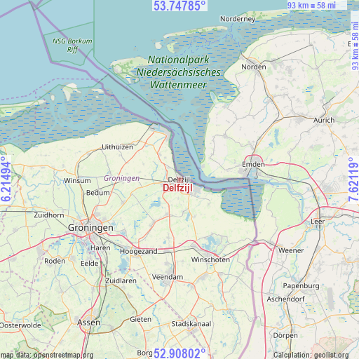 Delfzijl on map