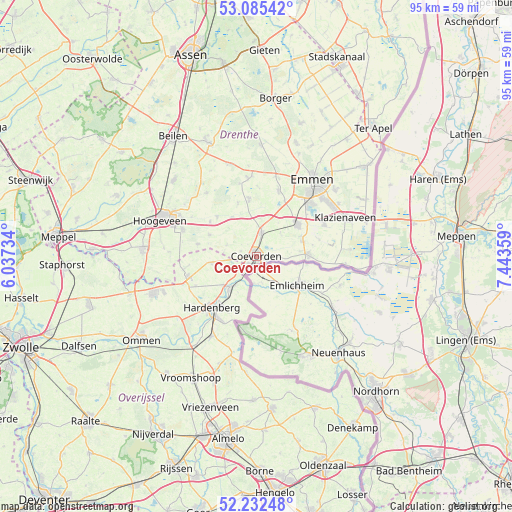 Coevorden on map