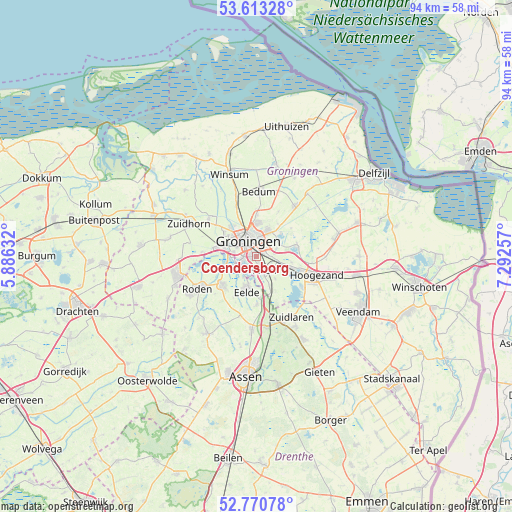Coendersborg on map
