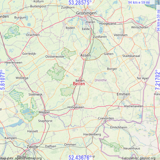 Beilen on map