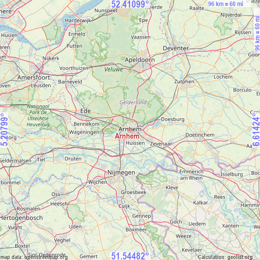 Arnhem on map