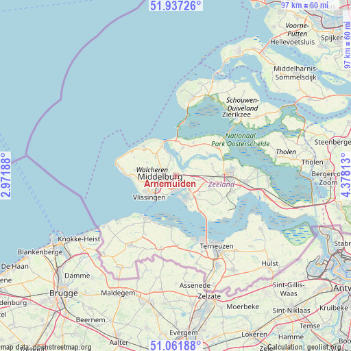 Arnemuiden on map