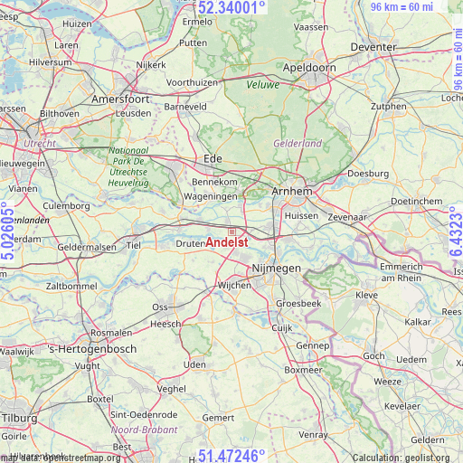 Andelst on map
