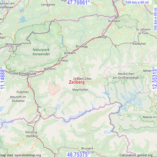 Zellberg on map
