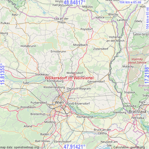 Wolkersdorf im Weinviertel on map
