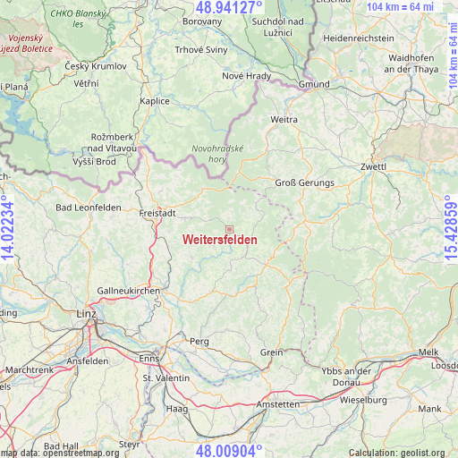 Weitersfelden on map