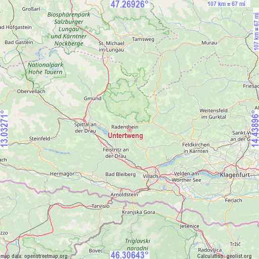 Untertweng on map