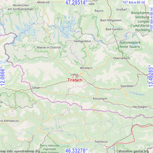 Tristach on map