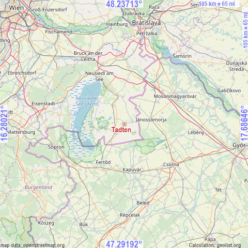 Tadten on map