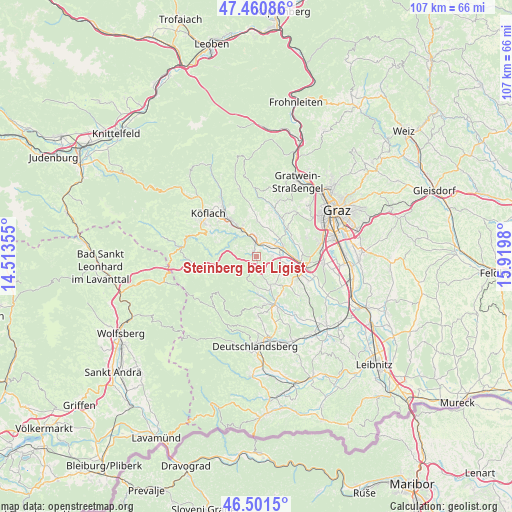 Steinberg bei Ligist on map