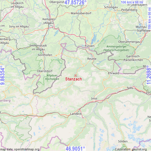 Stanzach on map