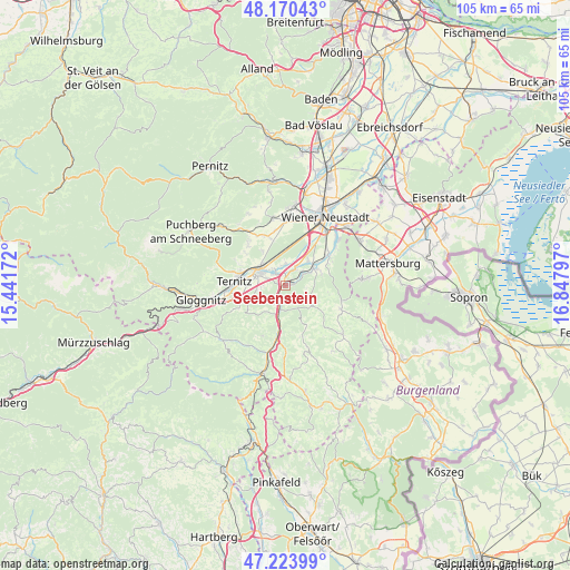 Seebenstein on map