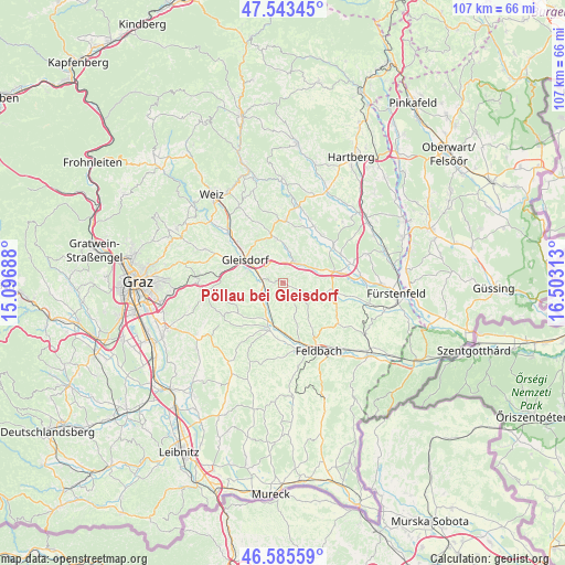 Pöllau bei Gleisdorf on map
