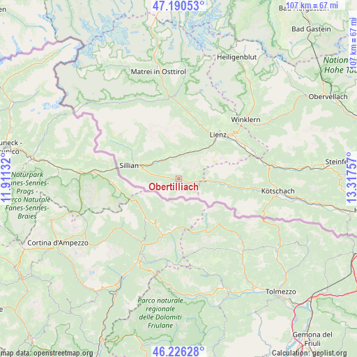 Obertilliach on map
