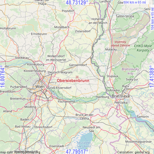 Obersiebenbrunn on map