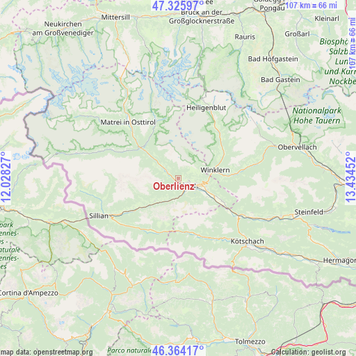 Oberlienz on map