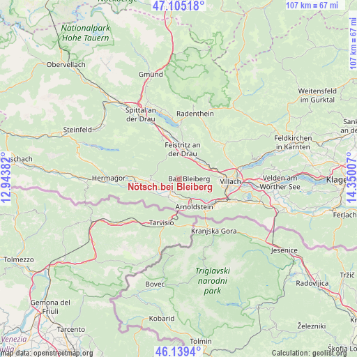Nötsch bei Bleiberg on map