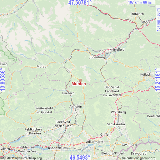 Mühlen on map