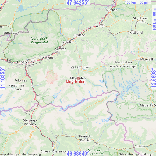 Mayrhofen on map
