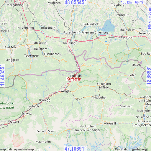 Kufstein on map