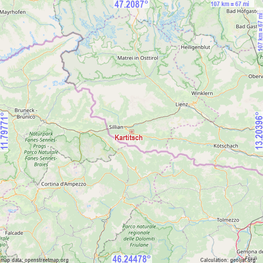 Kartitsch on map