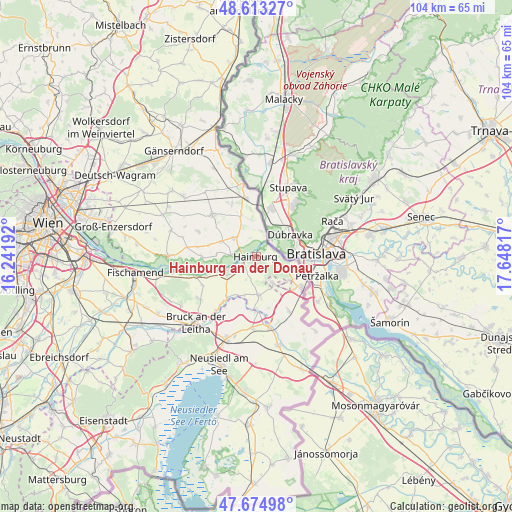 Hainburg an der Donau on map