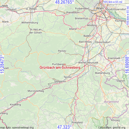 Grünbach am Schneeberg on map