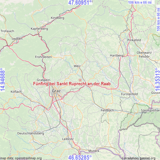 Fünfing bei Sankt Ruprecht an der Raab on map