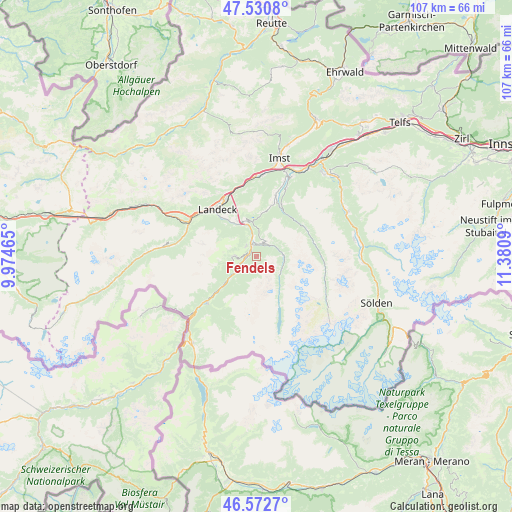 Fendels on map