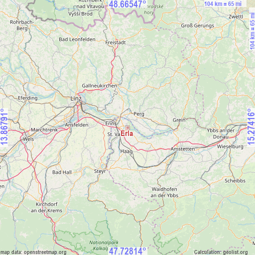 Erla on map