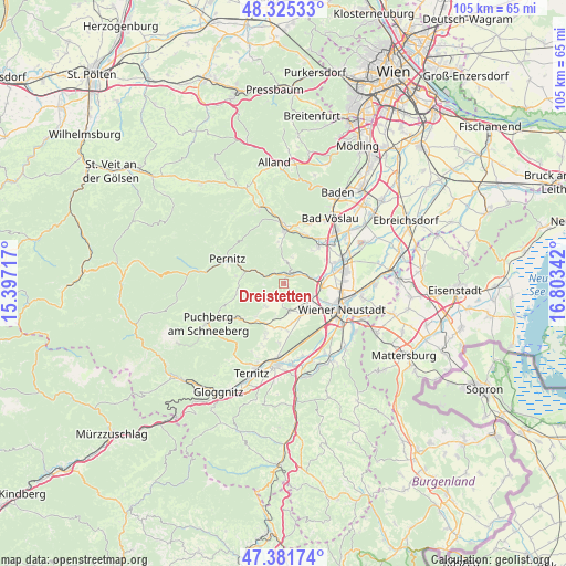 Dreistetten on map