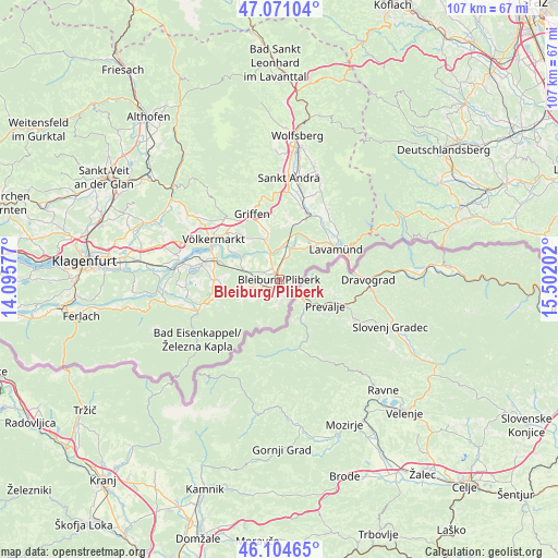 Bleiburg/Pliberk on map
